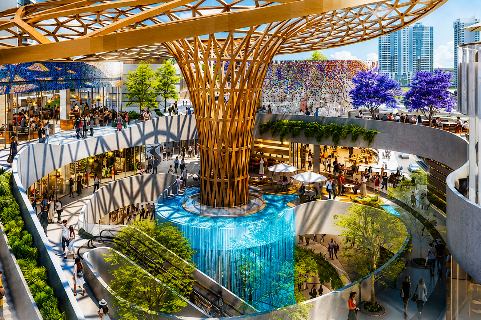 Contemporary retail destination with planted terraces